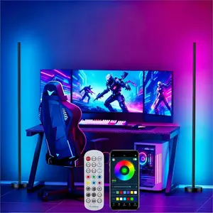 2 Pack DIY Corner Floor Lamps, ICRGB Floor Lamp with Music Sync and 16 Million Colors, Color Changing Standing Floor LED Lights for Bedroom Living Room Decor, Ambient Mood Lighting Gaming