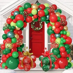 192Pcs Christmas Balloons Arch Garland Kit Candy Cane Reindeer Ball Foil Balloon Gift Box Red Green Gold Balloons for Xmas Holiday New Year Indoor Outdoor Christmas Birthday Party Decorations Supplies