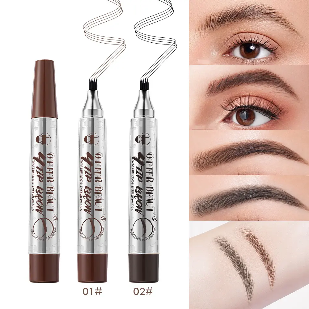 4-Fork Microblading Eyebrow Pen – Waterproof, Long-Lasting Water-Based Brow Tint for Natural Hair-Like Strokes & Defined Fluffy Brows