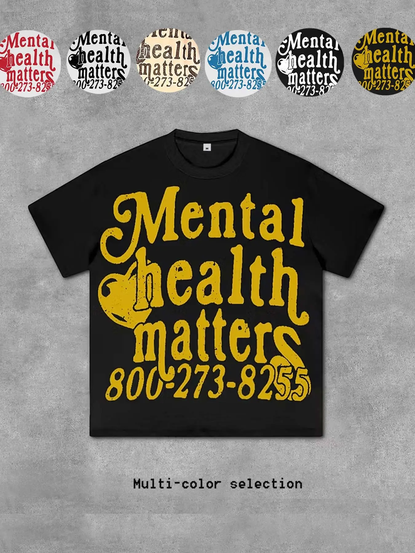Men's mental health importance graphic T-shirt short sleeves, Father's Day gift for dad summer T-shirt, fashionable street style brand letter print shirt unisex casual short sleeves Y2K style 800-273-8255, Menswear, Streetwear