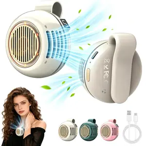 Portable Bladeless Clip Electric Fan, 360° Rotatable Mini Personal Cooling Fan 5 Speeds Suspended 1000mAh Rechargeable Quiet Hands-Free Neck Collar Waist Wearable Fan for Outdoor Office Gym Travel Accessories, Mother's Day Gift Rotating Body Turbo Fan