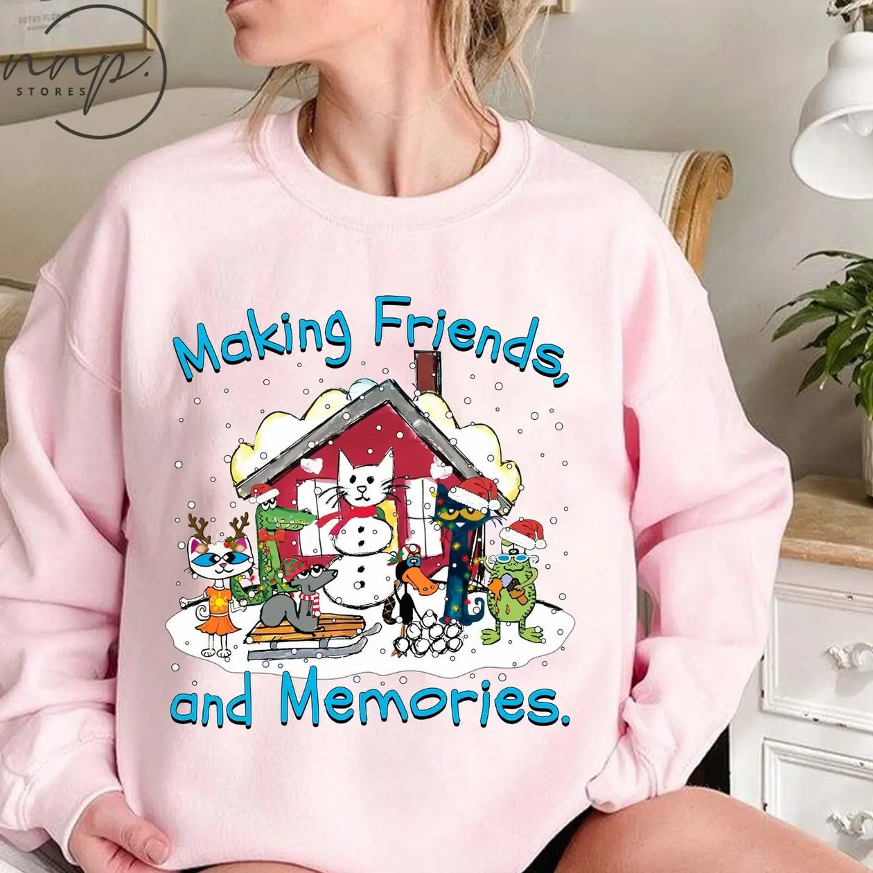 Pete The Cat Making Friends And Memories Sweatshirt, Merry Xmas Cat Shirt, Holiday Hoodie, Funny Cat Lover Toddler T-Shirt, Children's Book Tee K