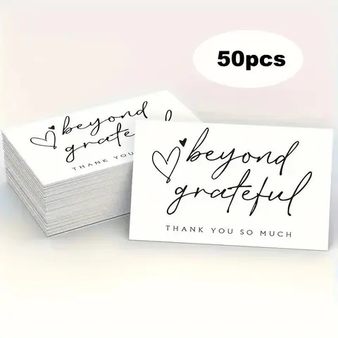 Thank You Card, 50pcs/pack Mini Modern Letter Grateful Pattern Thank You Card, Office Stationery & Supplies Greeting Card for Business Gift Festival Ceremony Bulk Thank You Cards