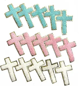 Iron On Patches Embroidery Gold Border Cross Patches Love Bow Football Crown Applique Chenille Patch Sew on Clothing Jackets Jeans Hats Backpacks DIY Craft Decor (Style 6 (15pcs))
