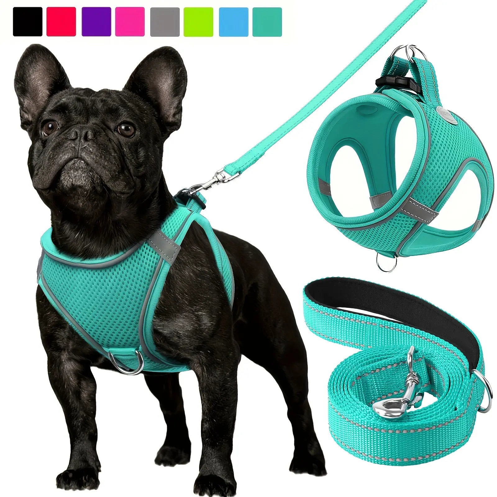 No Choke Dog Harness Vest and Leash Combo Set – Reflective Padded Nylon Leash, Breathable Mesh Chest Piece, Harness Straps for Small-Medium Dogs