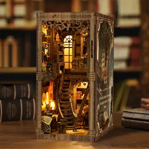 DIY Book Nook Kit, DIY Book Nook Kit with LED Light, Creative Book End Model Building Kit, Bookshelf Insert Decoration, Book End Model Building Kit, Farmhouse Wood