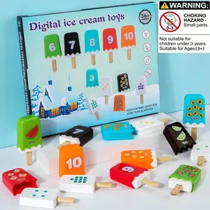 Number Matching Ice Cream Fruit Toy Set, Number Counting Blocks, Counting Learning Toys for Boys & Girls, Educational Gift for Christmas Easter Halloween Back-To-School