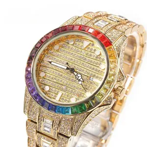 [ICE HUE]18K Gold Vacuum Plated Copper with 5A+ Sri Lanka Zircon Large Dial Quartz 42mm Watch Miami Italy Mexico & Micro Inspired for Women & Men Jewelry,Daily Wear,Casual Fashion,Gift Idea,,Classic,Hip Hop,Simple,Sporty Style