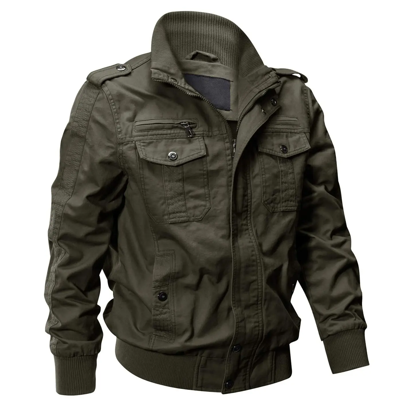 Cotrasen Men's Cotton Jacket Full Zip Lightweight Cargo Work Casual Jacket Outwear Coat Menswear Tops Underwear Human Long Sleeve Beige Plain