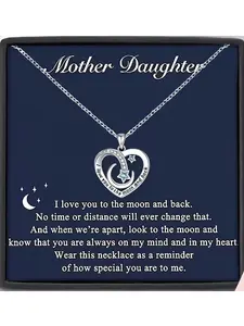 Heart Moon Pendant Necklace for Mother, Birthday Gift, Christmas Present, Boho Style, Includes Box and Card, Zircon Gemstone, Love Necklace