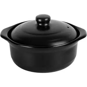 1.9 Quart Black Ceramic Clay Pot for Cooking with Lid - Korean Stone Pot, Healthy No-Coating Earthenware Casserole, Soup Rice Hot Pot Cookware