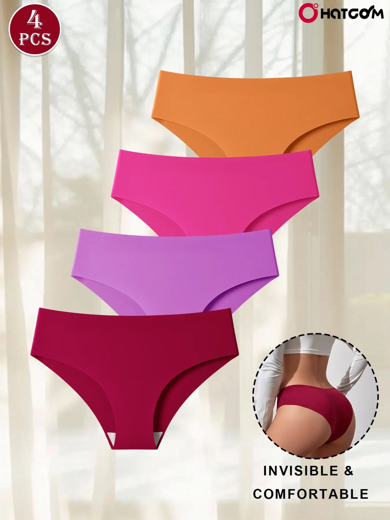 HOTCOM Women's High Saturation Seamless Underwear Set, 4 Pack Sexy Color Triangle Pants, Soft Skin-Fit, Slim Fit, Everyday wear,All Seasons, S-2xl
