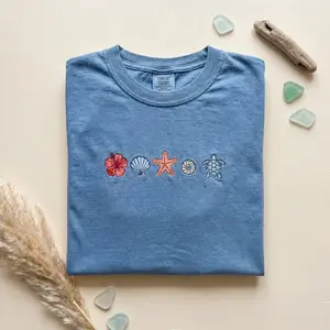 Sea Shells Embroidered Comfort Color shirt , Minimalist Beach, Nautical Summer, Coastal Ocean Lover Shirt, Surf Style Vacation Gift Comfort Color Tee