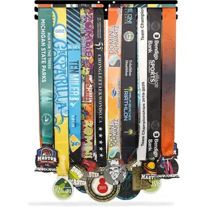 Sports Marathon Medal Display Hanger Holder Racks Frame in matt Black Surface Wall Mount Over 40 Medals Upgraded 3 Lines with 3 Screws Easy to Install Easy to use