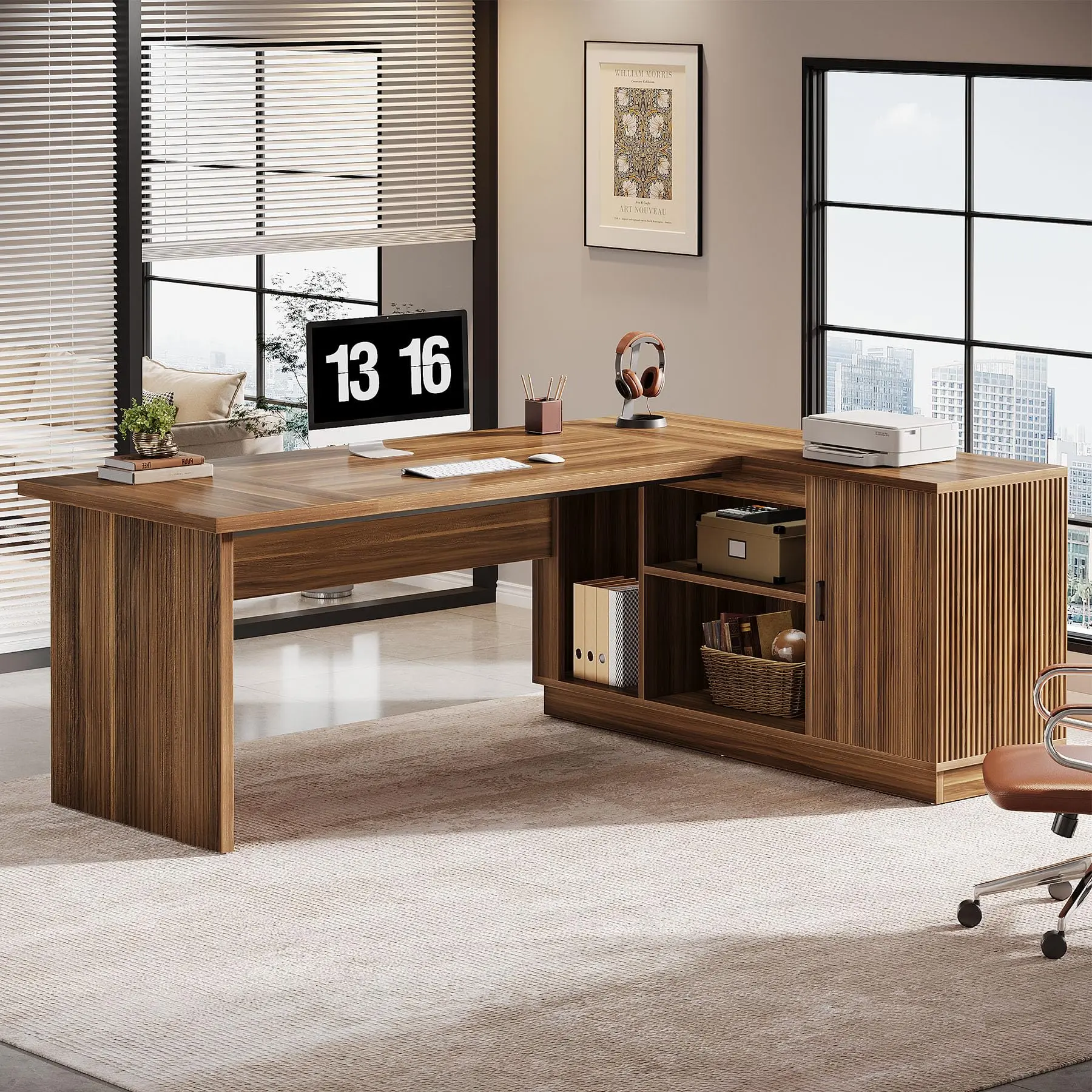 Tribesigns Executive Desk and File Cabinet, 71-Inch L-Shaped Office Furniture with Storage Shelves for Home Office, Light Walnut Tribesigns Executive Desk and File Cabinet, 71-Inch L-Shaped Office Furniture with Storage Shelves for Home Office, Light Walnut