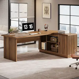 Tribesigns Executive Desk and File Cabinet, 71-Inch L-Shaped Office Furniture with Storage Shelves for Home Office, Light Walnut