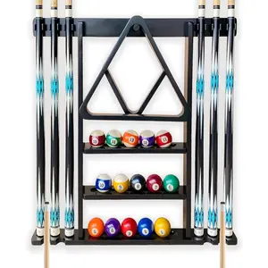 100% Solid Wood Ebony Black Wall Mount Pool Cue Stick Holder, Billiard Cue Rack for Pool Table Accessories