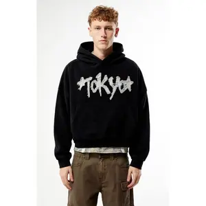 Pacsun Men's Black Tokyo Raw Applique Cropped Hoodie