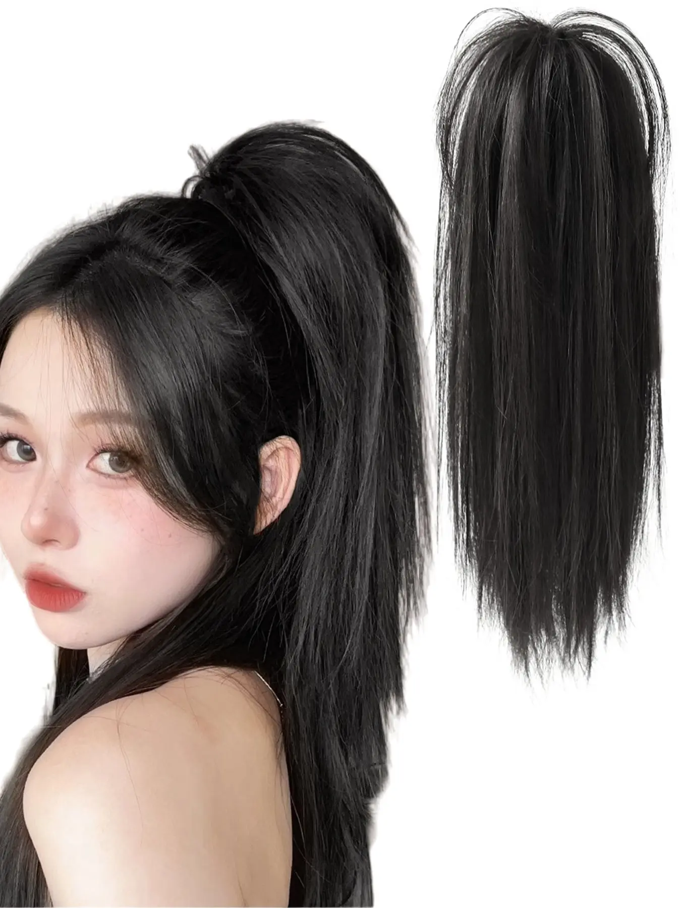 Synthetic Straight Hair Ponytail Extension for Women, Straight Texture, Clip-in Ponytail, Naturally Voluminous, Easy to Wear, Heat-Resistant Fiber, Suitable for All Occasions, Synthetic Hairpiece, Synthetic Hair Pieces