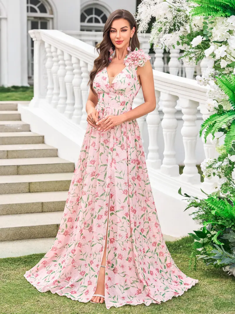 pink flowy lrom dress with flowers - TikTok Shop