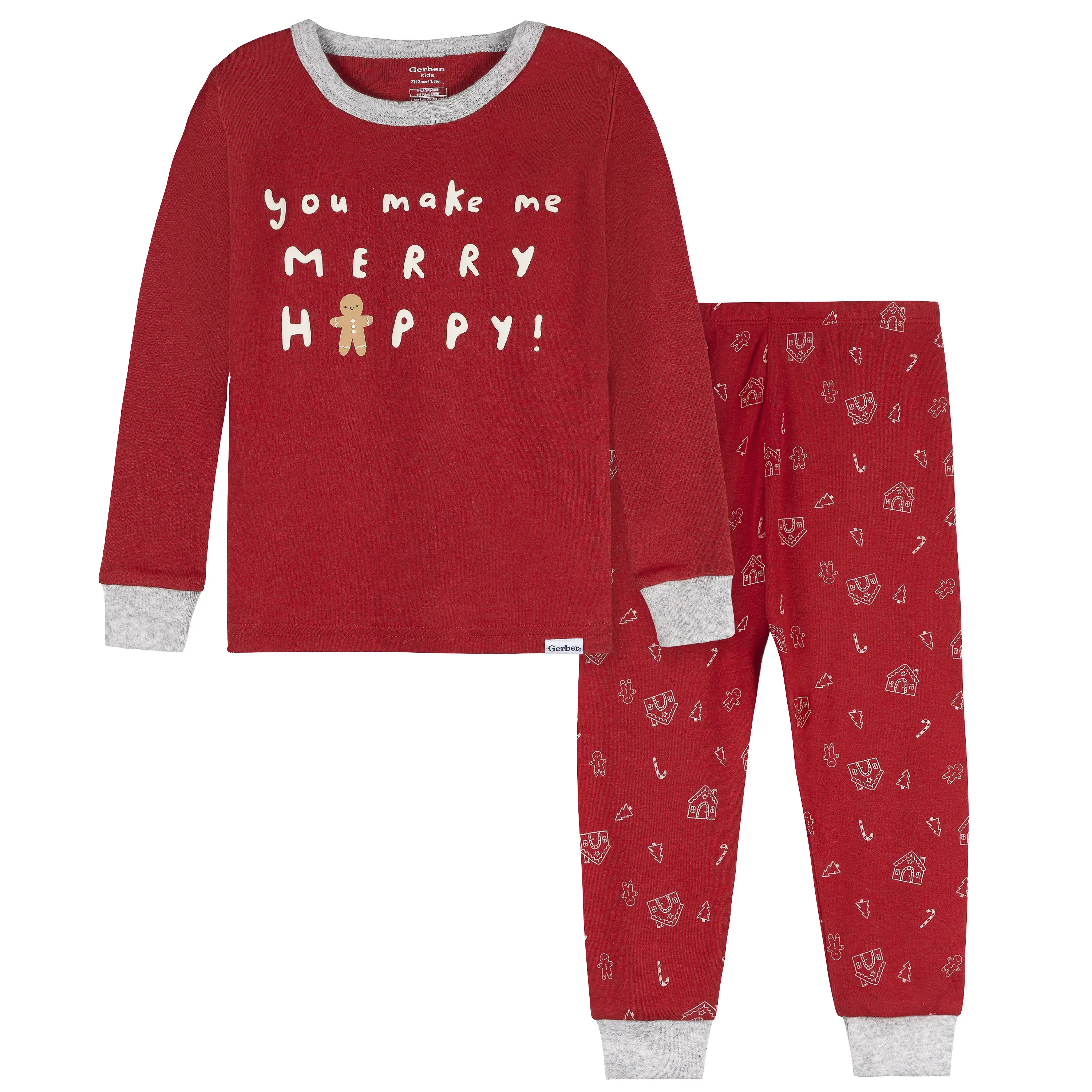 2-Piece Baby Neutral Gingerbread House Snug Fitting Pajama Set