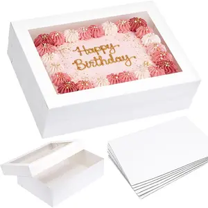 10 count 14x10x4in Sheet Cake Boxes with Cake Board,White Rectangle Bakery Boxes with Window, for Quarter Sheet Cakes,Donuts,Cupcakes, Brownie&Pie