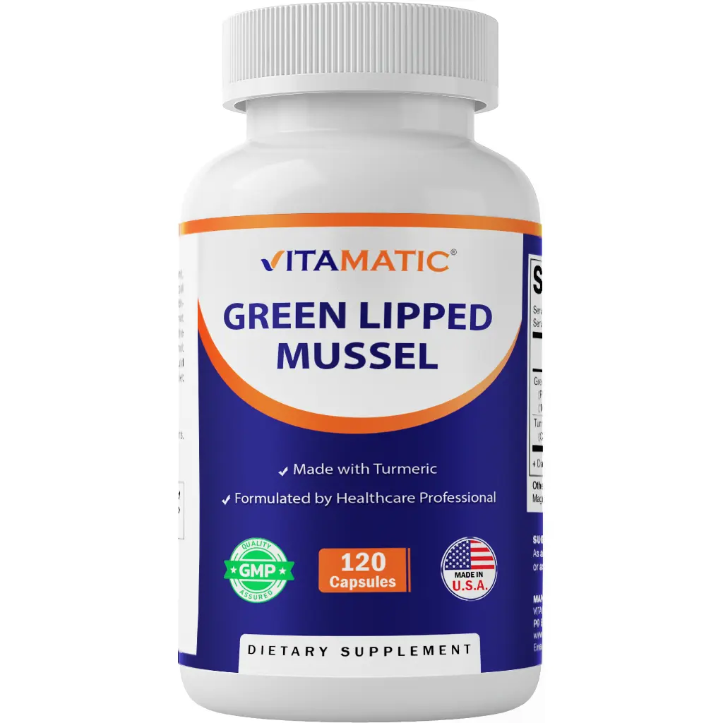 Vitamatic Green Lipped Mussel Dietary Supplement - 2500 mg Equivalent, Curcumin Turmeric, 120 Unflavored Capsules for Adults, Professional-Formulated, Non-GMO, Gluten-Free Herbal Supplement