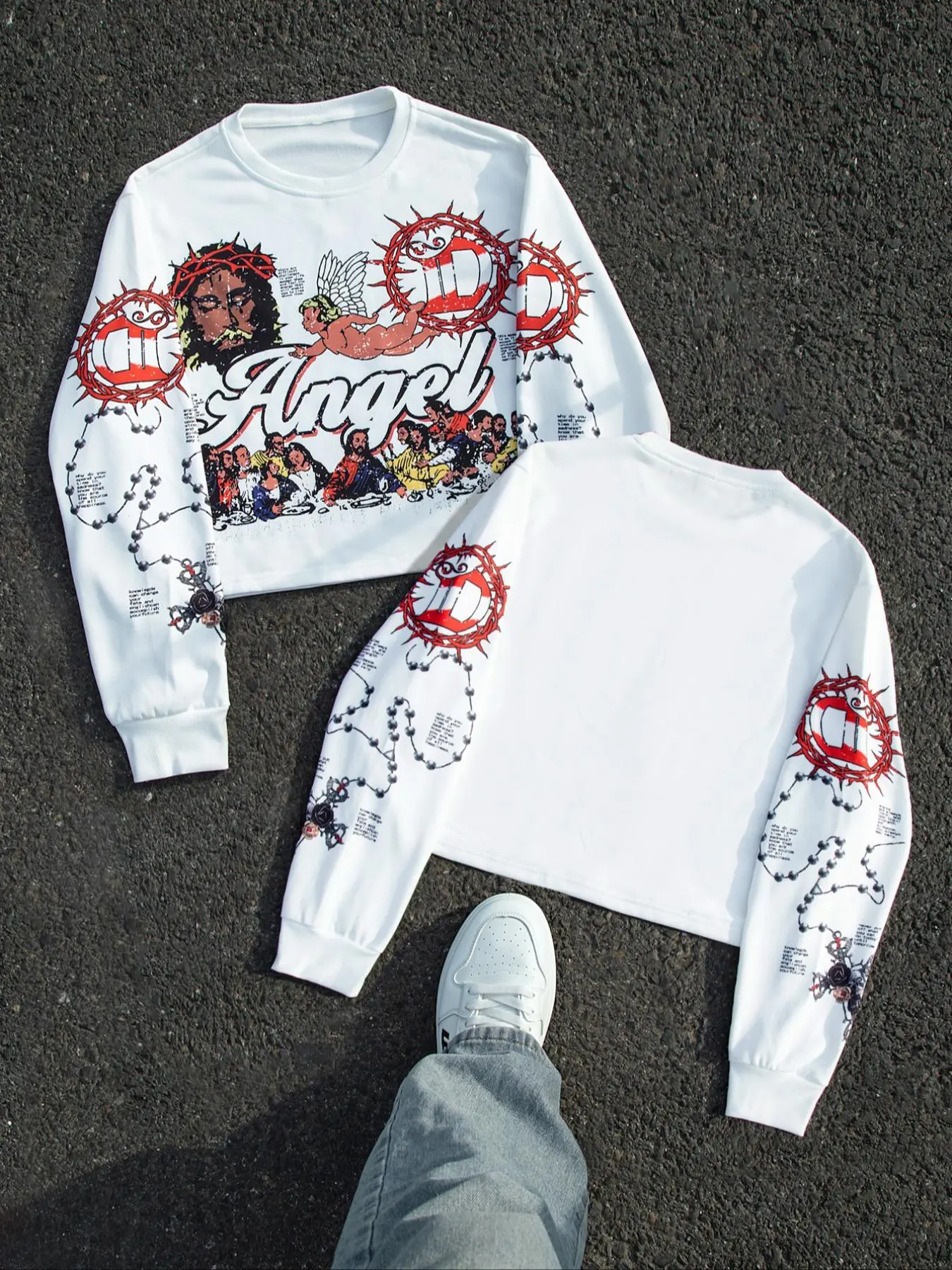 Men's Cartoon & Letter Print Round Neck Sweatshirt, Regular Fit Casual Fashion Long Sleeve Pullover for Fall & Winter, Men's Clothes for Daily Wear