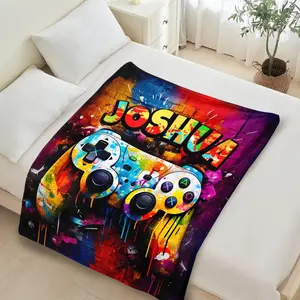 Custom Gaming blanket, Personalized Flannel Name Blanket, Kids Blanket, Name Blanket Gift, Game pad blanket for him, Xmas Gift for Boy