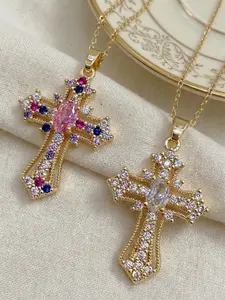 Elegant Vintage Rhinestone Cross Pendant Necklace, Perfect for Women's Daily Wear, Parties, Dates, Ideal Gift for Her, Exquisite Jewelry Gift