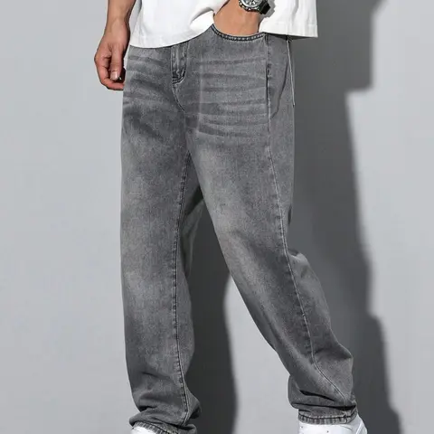 Men's Solid Color Plain Straight-Leg Day Wear Jeans, High Waisted Denim High Rise, Regular Fit Casual Streetwear Comfortable Denim Trousers for Daily Wear, Denim Bottoms for All Seasons, Pants, Menswear