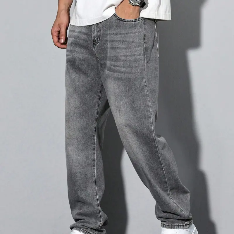 Men's Solid Color Plain Straight-Leg Day Wear Jeans, High Waisted Denim High Rise, Regular Fit Casual Streetwear Comfortable Denim Trousers for Daily Wear, Denim Bottoms for All Seasons, Pants, Menswear
