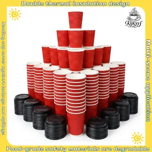 Daily life 16oz Coffee Cups with Lids, 100 Pack Insulated Ripple Paper Cups, Disposable Coffee Cups for Water, Juice, Coffee