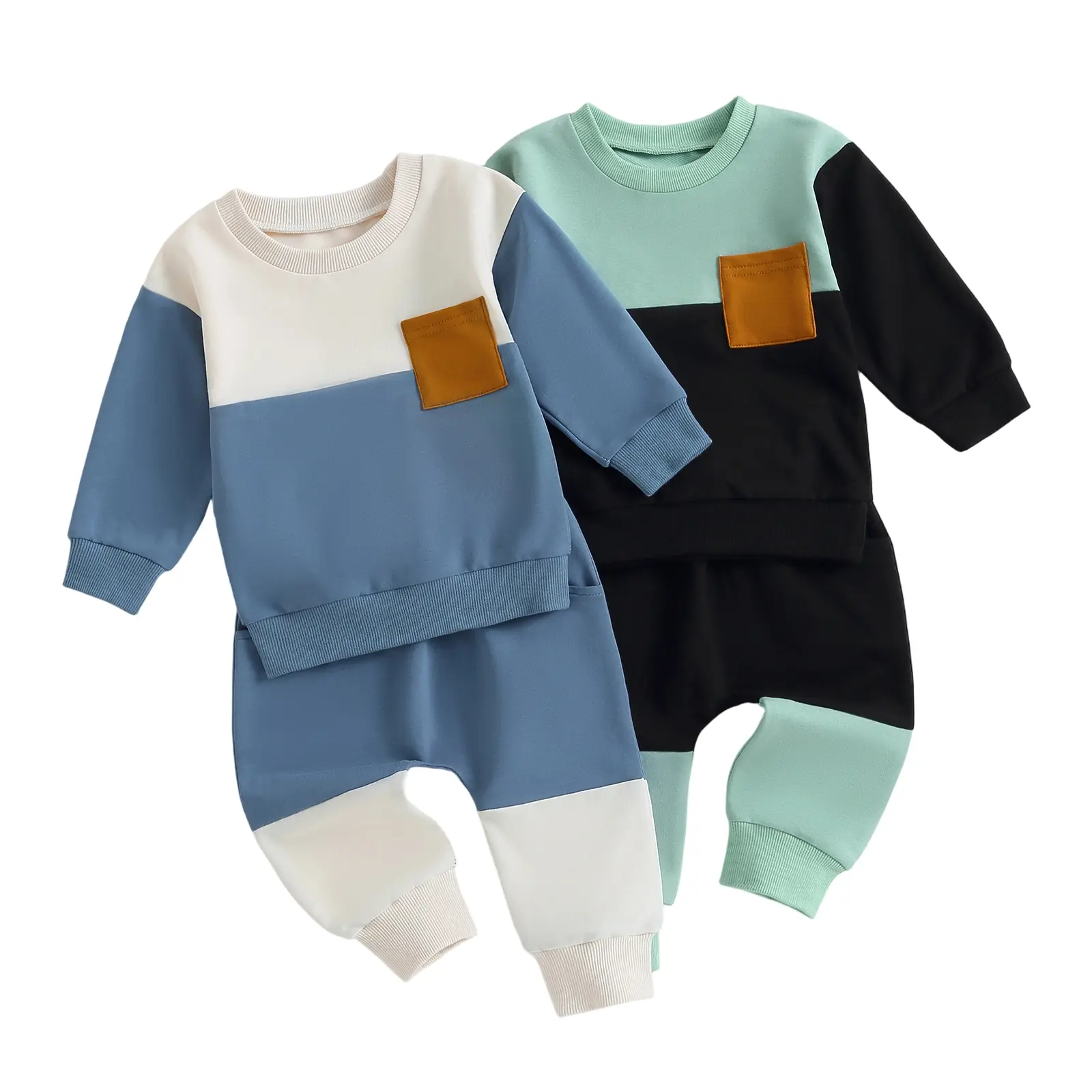 Toddler Baby Boy Outfits Long Sleeve Pocket Pull On Sweatshirt Solid Pants Infant Fall Winter Clothes Set 0-5 Years