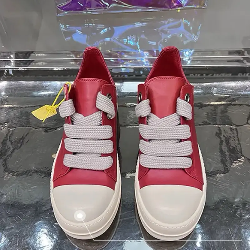 New Rick Owen Leather Jumbo Lace Low Top Shoes