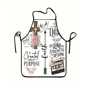 Floral & Letter Pattern Apron, Breathable Summer Polyester Apron, BBQ Apron, Cool Adult Size Sleeveless Kitchen Apron, Kitchen Cooking Aprons, Birthday Gift
