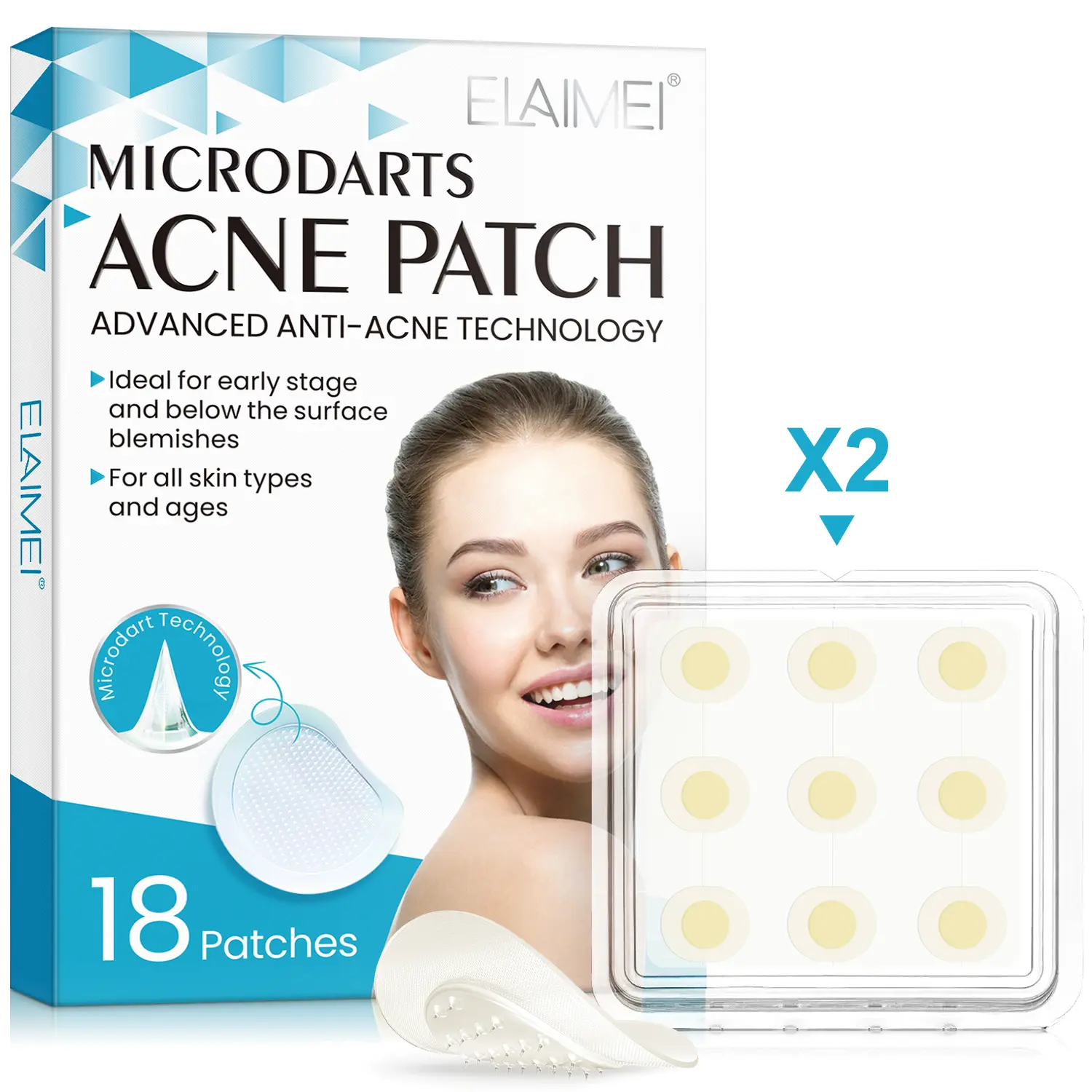 Elaimei Micro Needle Acne Patch (18 Sheets), Lightweight Breathable Hydrocolloid Pimple Care, Suitable for Oily Skin, Covers Blemishes, Hydrocolloid Patches