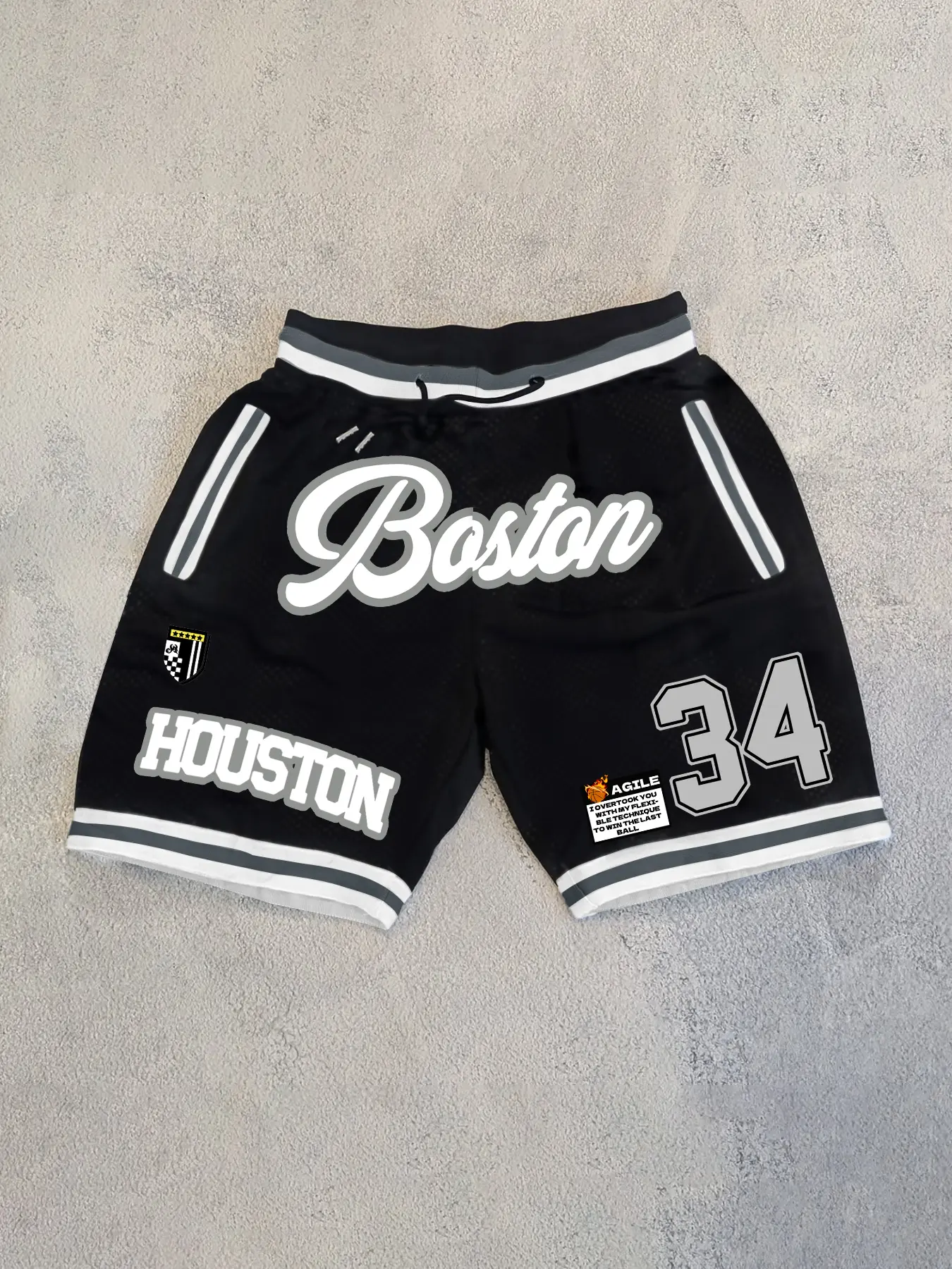 Men's Basketball Shorts, Active Athletic Shorts, mesh sports shorts, Workout Impact Shorts, Logo Shorts, Boston Design with Number 34 Element, Breathable Mesh Fabric, Casual Summer Streetwear for Trendy Dudes