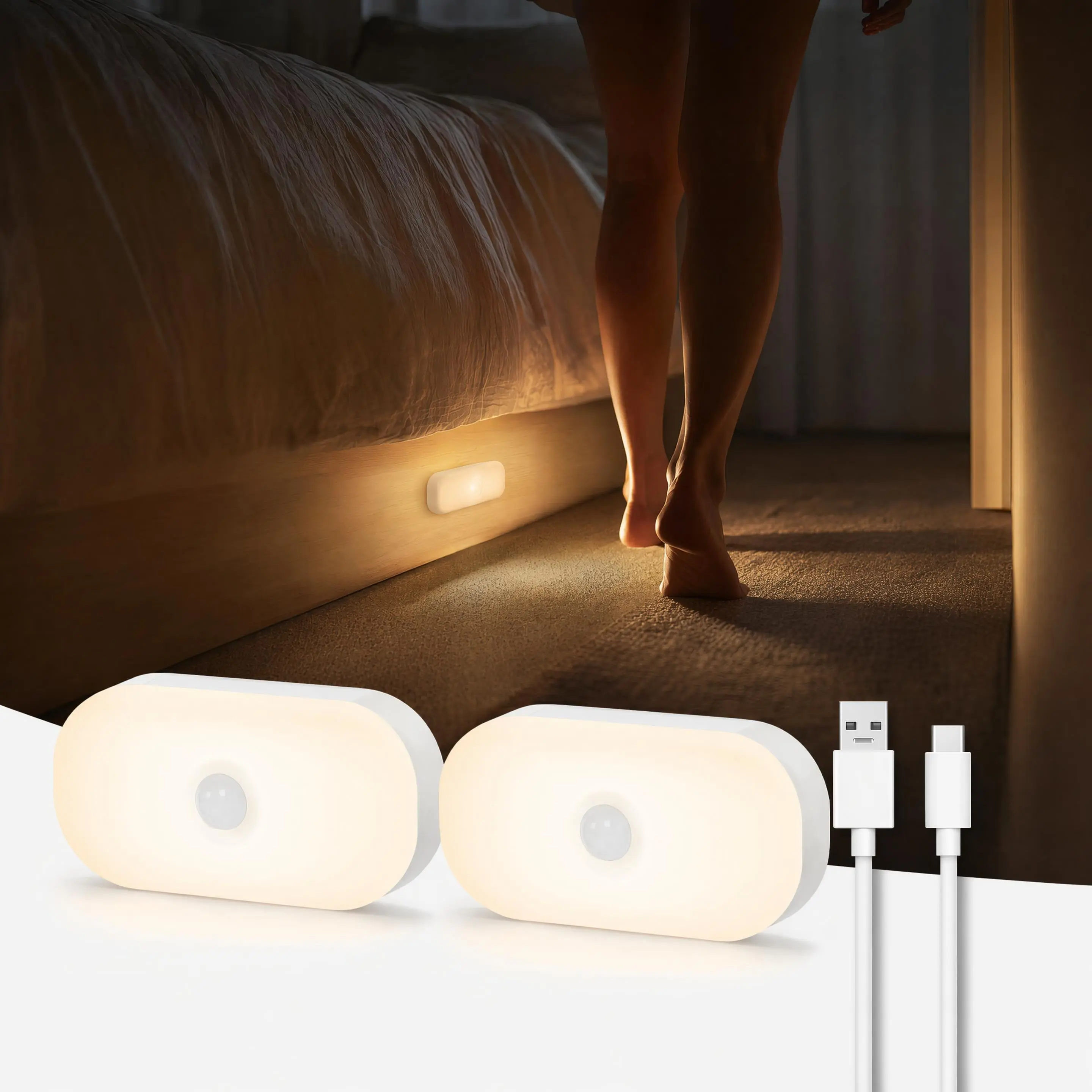 Rechargeable sensor night light, 2/4 packs with magnetic LED lights, 2 color temperatures, wireless design, suitable for wardrobes, , hallways, stairs, bathrooms and other places. bedroom Boho Lamp