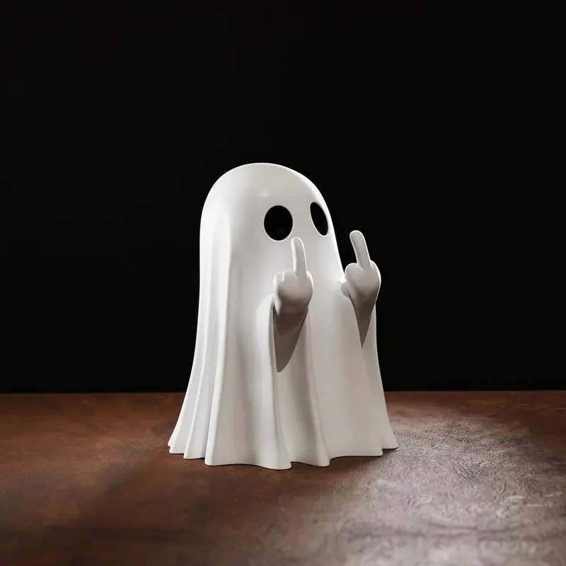 Plastic Middle-Finger Ghost Statue, Decorative Halloween Home Ornaments, Small Coffee Table Centerpiece, Boxed Ghost Hands Giving a Middle Finger Figurine