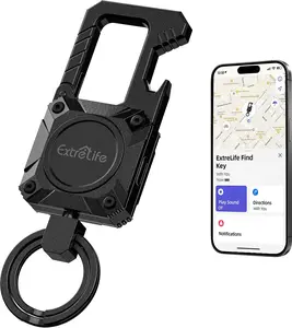 Extrelife Keychain Works with Apple Find My Heavy Duty Key Chain Bottle Opener Carabiner Car Key Chains with GPS Tracker Key Finder Bluetooth Tracker for Luggage Kids Bags Rechargeable