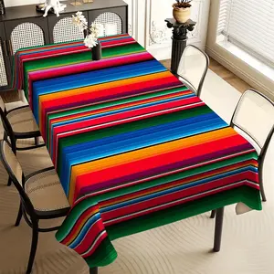 A tablecloth with rainbow stripe design, suitable for home kitchen, dining room, and picnic decoration. It is easy to clean, durable, and multifunctional, making it an ideal home item for any activity.