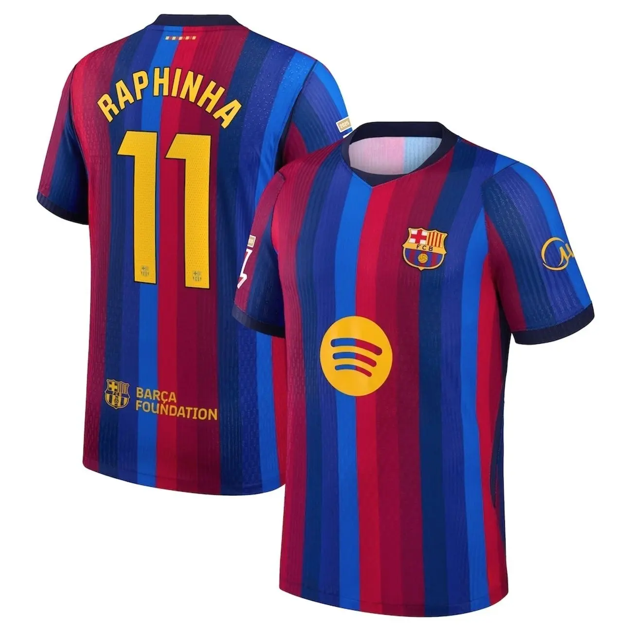 Unisex Soccer Jersey Blue Red Striped Soccer Jersey #11 Raphinha Fan Style Football Shirt 2026/2027