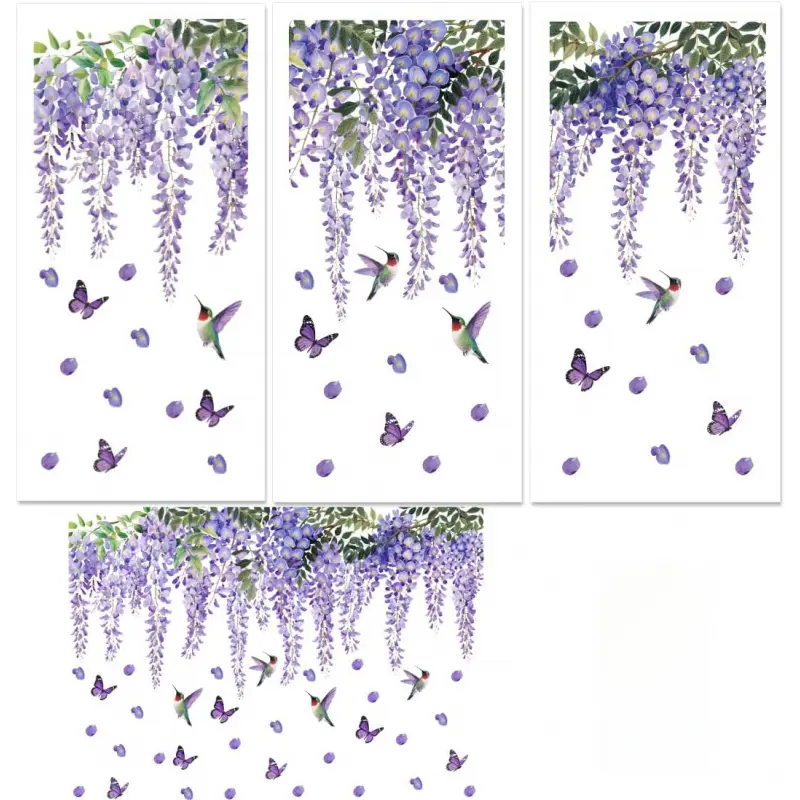 3 Sheet Wisteria Furniture Decals, Cabinet Stickers for Dresser Drawer Kitchen Vanity Farmhouse, Removable Vinyl Stickers, Easy Peel and Stick, Large Pattern, Floral Pattern Sticker