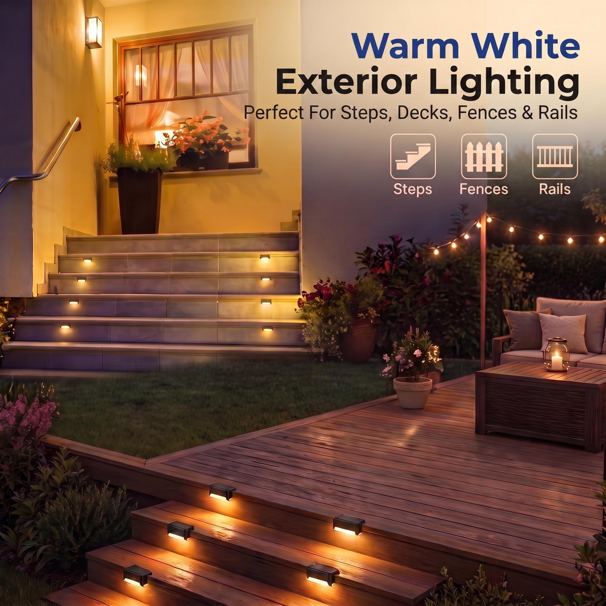 Solar Deck Step Lights, 3 Color Options, Auto Dusk to Dawn Sensor, Solar Powered Waterproof Outdoor Lighting for Patio Fence Stairs Garden Pathway-YY