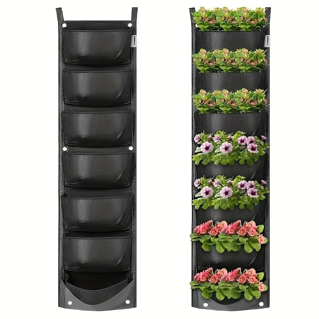 7-Pocket Vertical Garden Wall Planter - for Herbs, Succulents, Flowers & More - Waterproof Flowerpot Bag, Decorative Garden Pots, Planter Pots for Home Decoration, Patio, Balcony, Garden & Decor! Planters For Outdoor Plants, Outdoor Planters