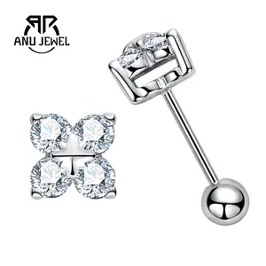 AnuJewel Moissanite Stud Earrings 0.4CT Four-leaf clover Cut White Plated Stud Earrings 925 Sterling Silver Earrings 3MM Women's Earrings Fine Jewelry for Anniversary Brithday Daily Travel Proposal with GRA Certificate