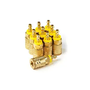 Primefit IC1414PB6-B10-P 6-Ball Industrial Coupler Brass 0.25 x 0.25 in. Push Lock Hose Barb - Pack of 10