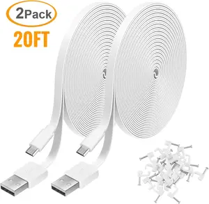 2 Pack 20FT Power Extension Cable Compatible with Wyze Cam V4,Wyze Cam v3,Wyze Cam Pan,WYZE Cam OG,NestCam Indoor,Blink,Amazon Cloud Camera,USB to Micro USB Durable Charging and Data Sync Cord(White)