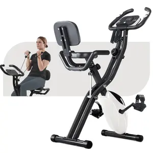 Folding Exercise Bike Fitness Upright & Recumbent X-Bike with 16-Level Adjustable Resistance Arm Bands Backrest for Home Gym & Office